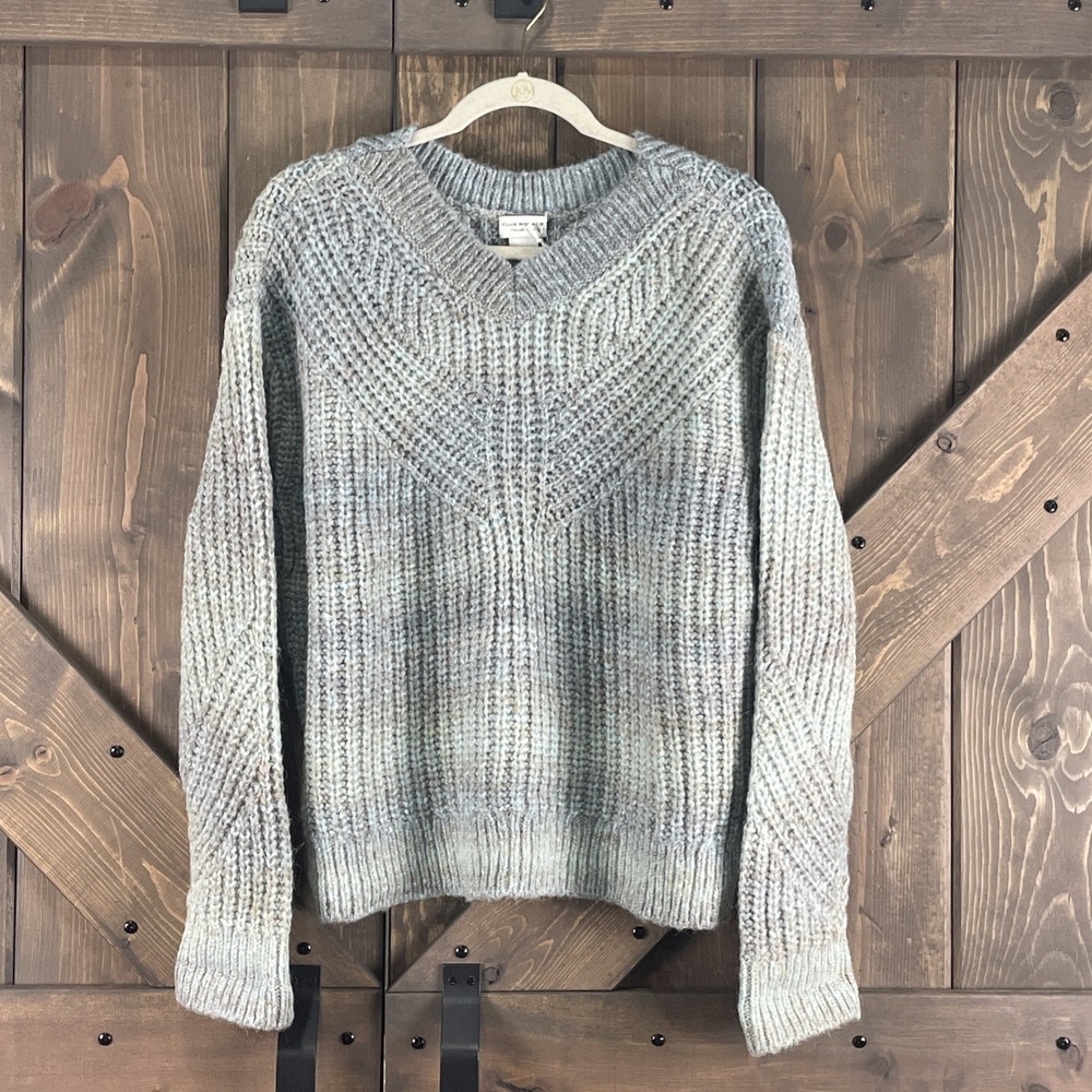 NWT Club Monaco Watercolor Italian Yarn V-Neck Chunky Knit Sweater Women's M